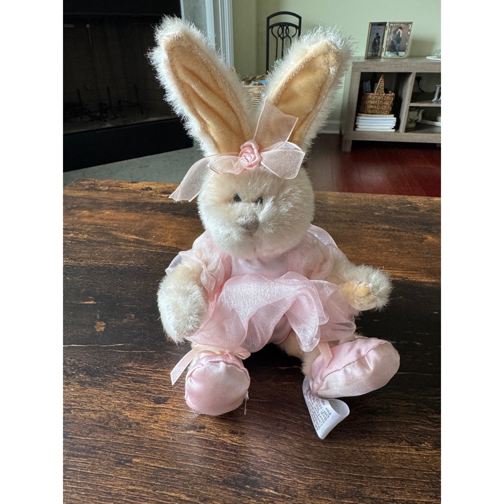 Hugfun International 2003 Plush Bunny Ballerina Pink Tutu Cream Rabbit 10 inch